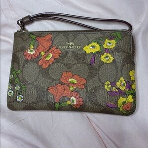 Coach Floral Wristlet in Gray with Multicolor Accents